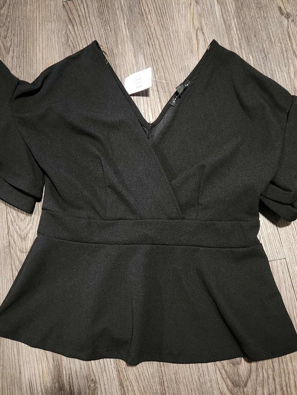 Haute Monde Black Peplum V-Neck Top